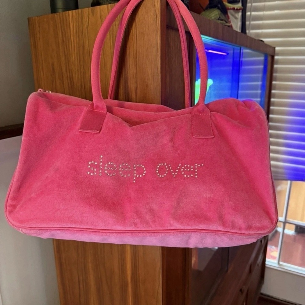 Vintage Y2K Limited Too Sleep Over Bag Hot Pink Velour Studded Girls Bag 💗💓